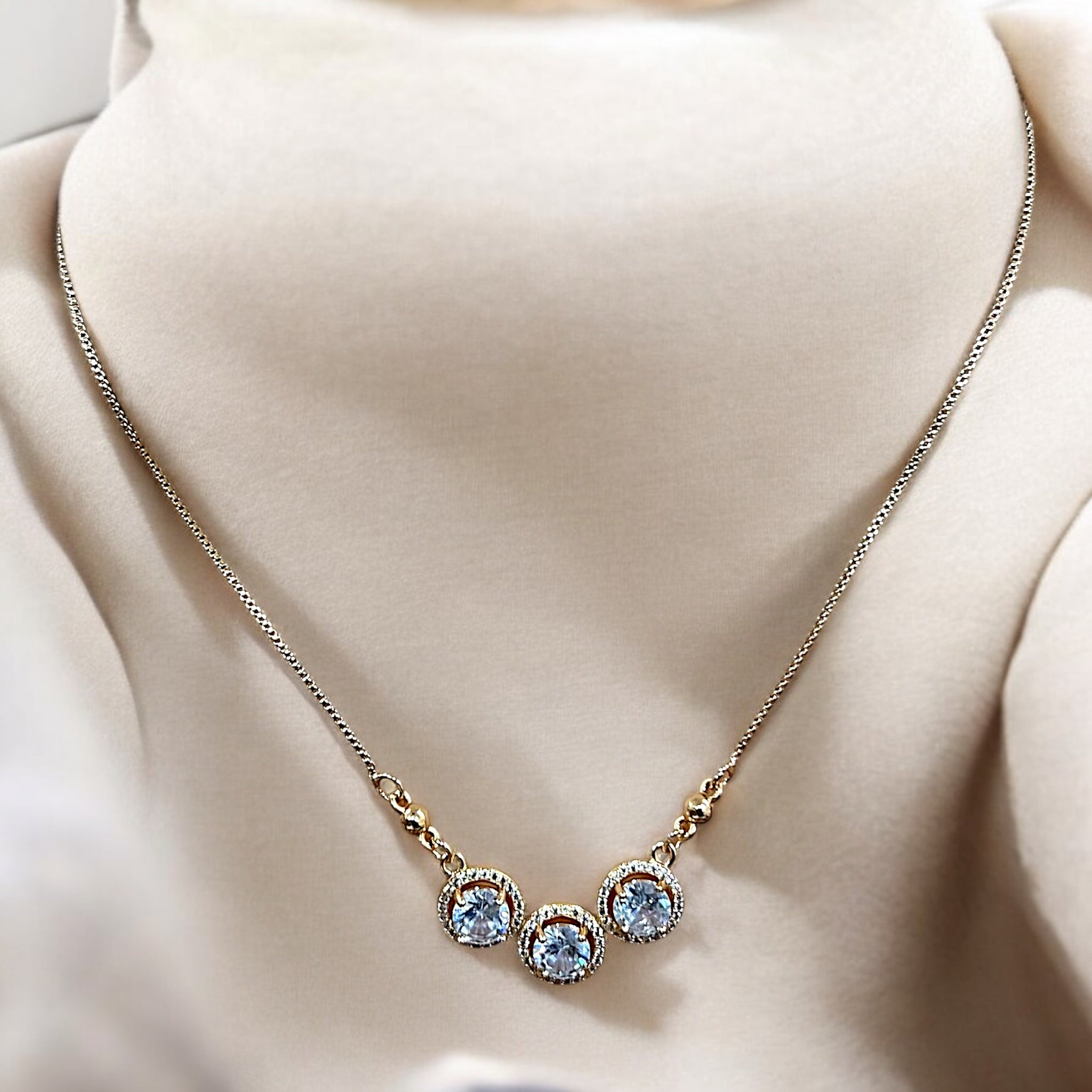 Stainless Steel triplet Stone Necklace